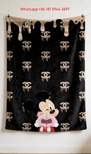 Chanel Inspired Mickey Mouse Drip CC Flannel Sofa Throw Blanket IMG_7396